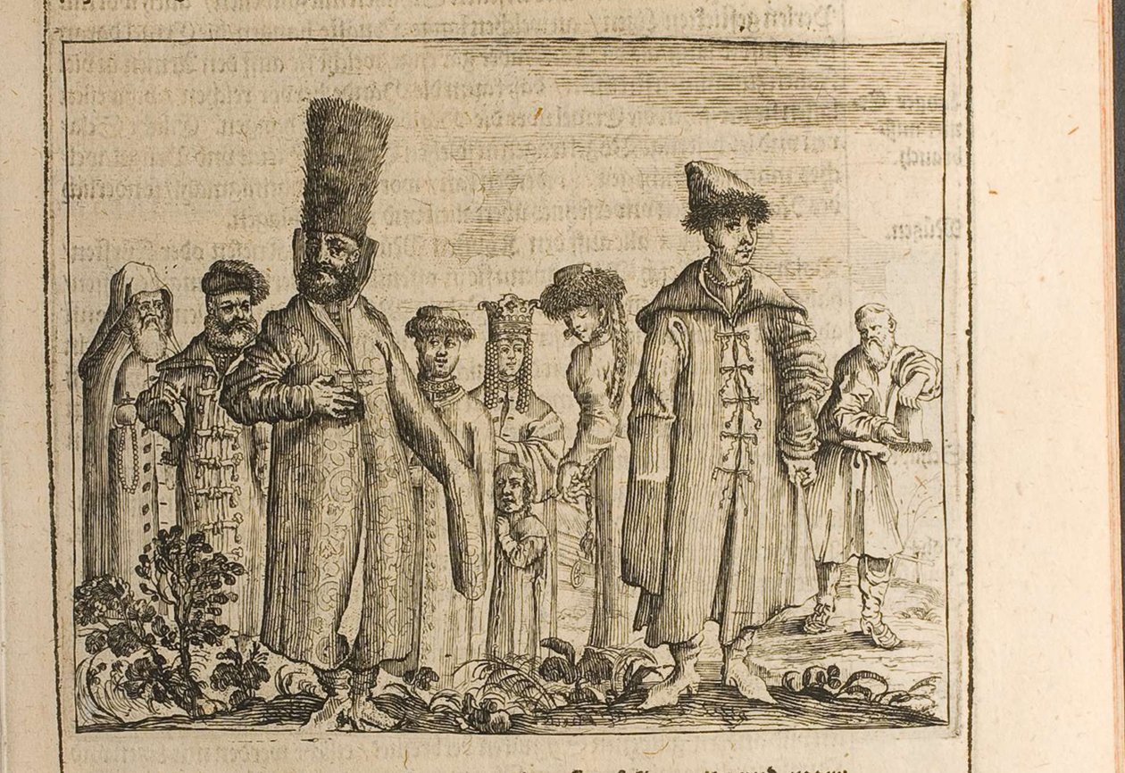 Abito tradizionale dei moscoviti, illustrazione da Viaggi al Gran Duca di Moscovia e il Re da Christian Lorenzen Rothgiesser