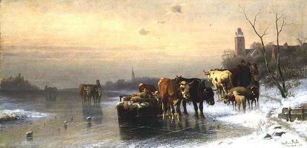Paesaggio invernale con bestiame da Christian Mali