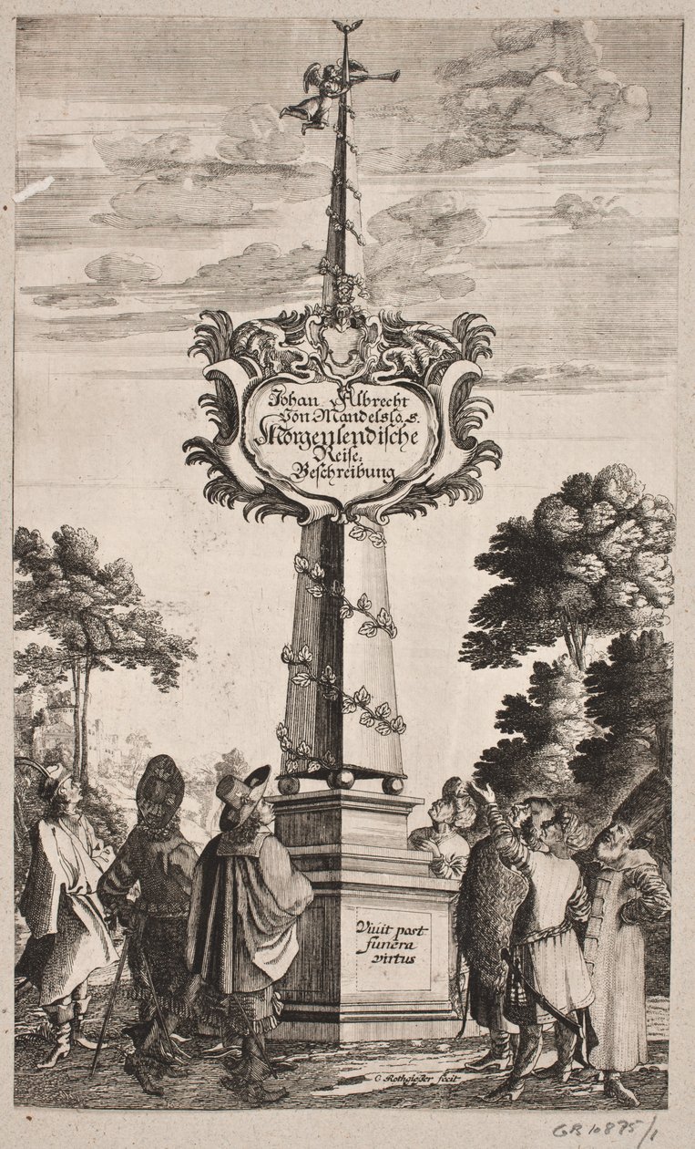 Pagina del titolo per Johann Albrecht Mandelslo, "Descrizione del viaggio orientale [...], Schleswig 1668" da Christian Rothgiesser