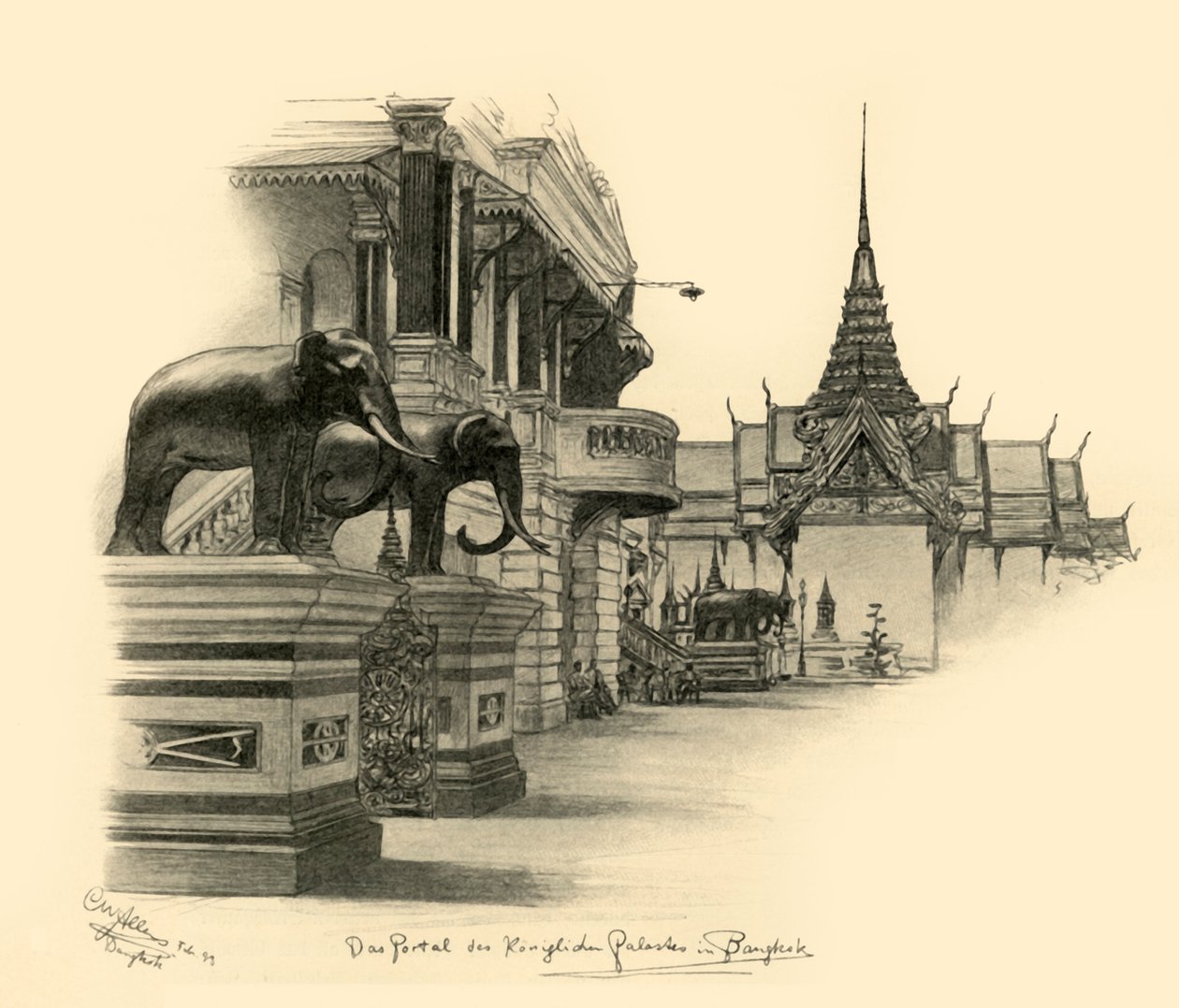 Ingresso al palazzo reale di Bangkok, Siam, 1898 da Christian Wilhelm Allers