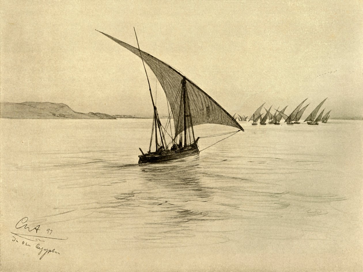 Feluche sul Nilo, Il Cairo, Egitto da Christian Wilhelm Allers