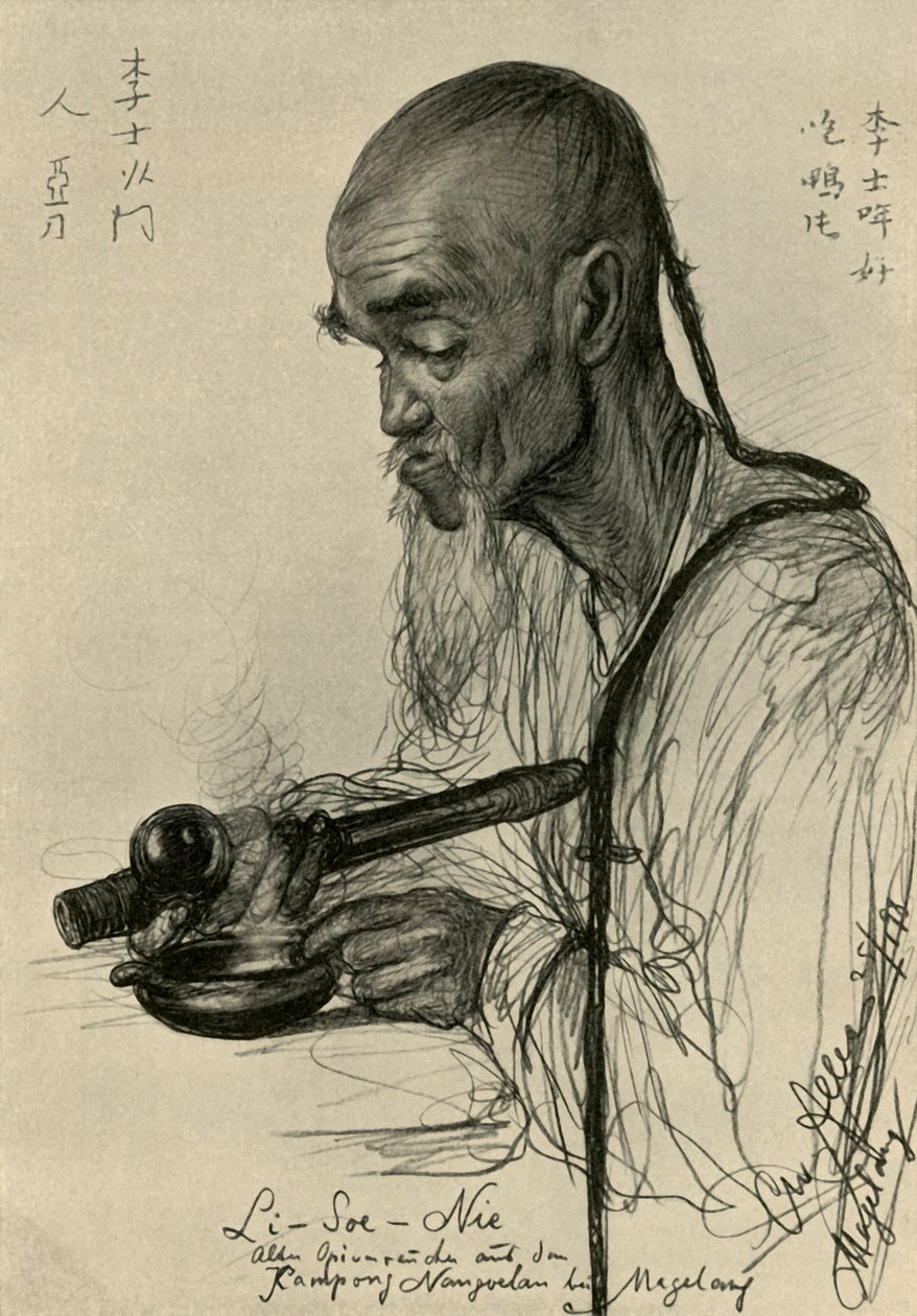 Li-Soe-Nie - uomo che fuma oppio, Magalang, Giava da Christian Wilhelm Allers