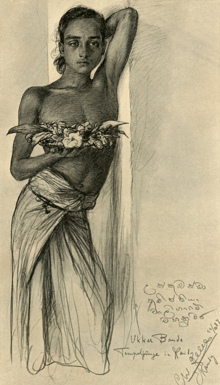 Ukku Banda, giovane uomo in un tempio, Kandy, Ceylon da Christian Wilhelm Allers