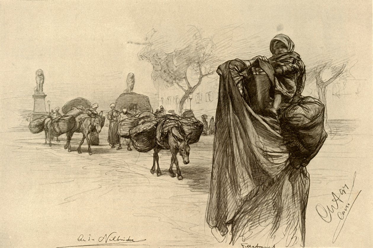 Donna e Bambino vicino al Ponte Kobri el Gezira, Il Cairo da Christian Wilhelm Allers