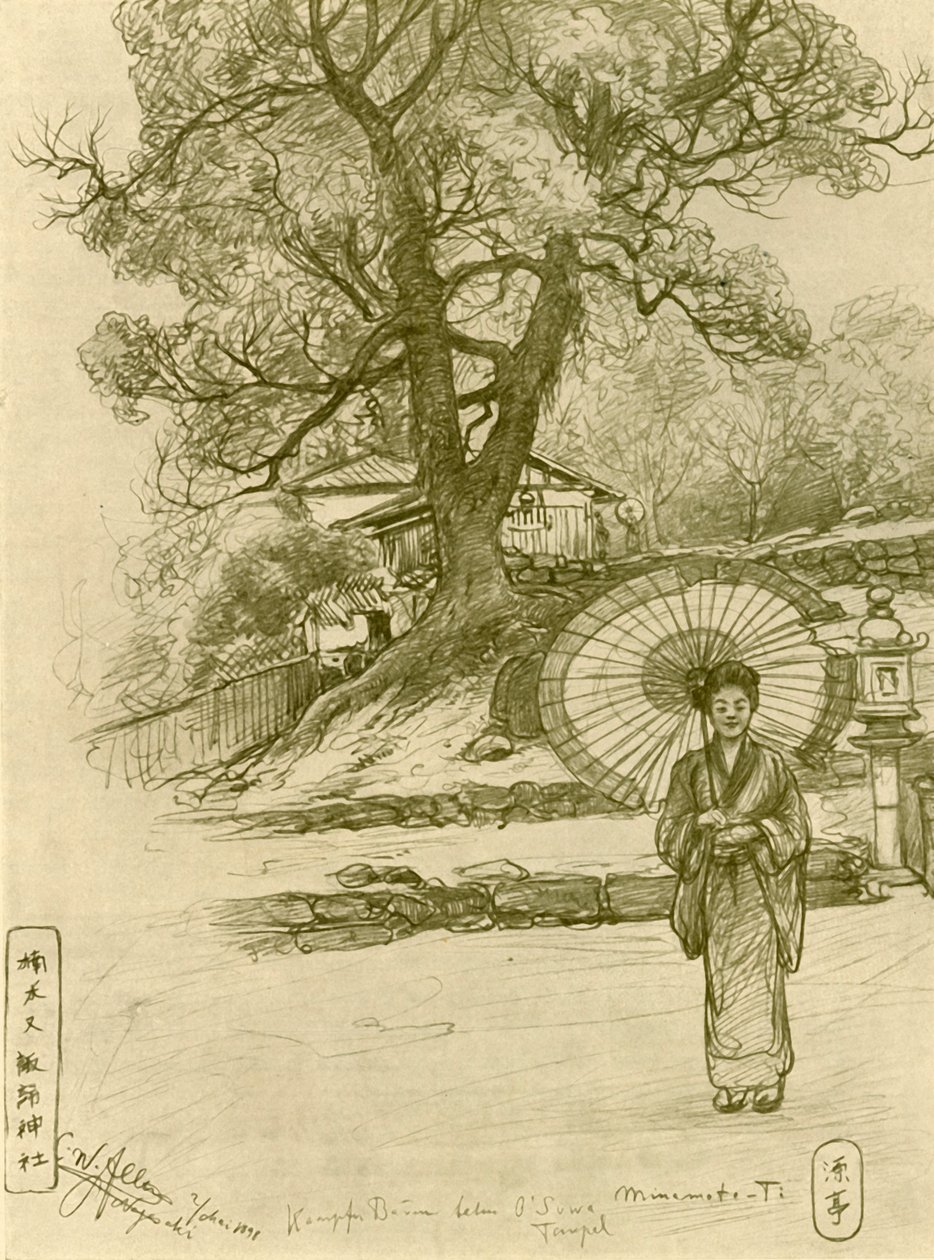 Donna con parasole, Nagasaki, Giappone, 1898 da Christian Wilhelm Allers