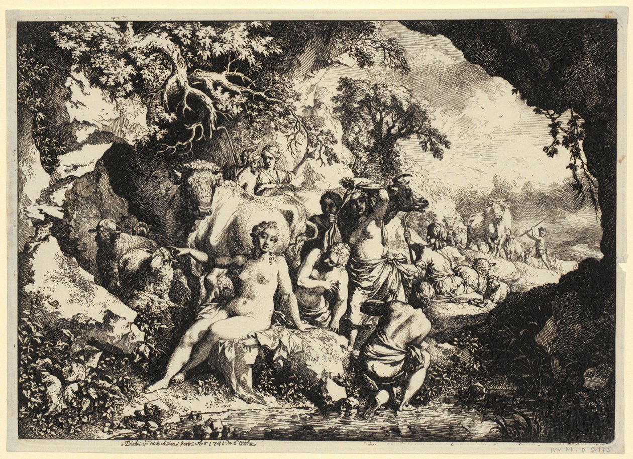 Ninfe al bagno in una grotta rocciosa da Christian Wilhelm Ernst Dietrich