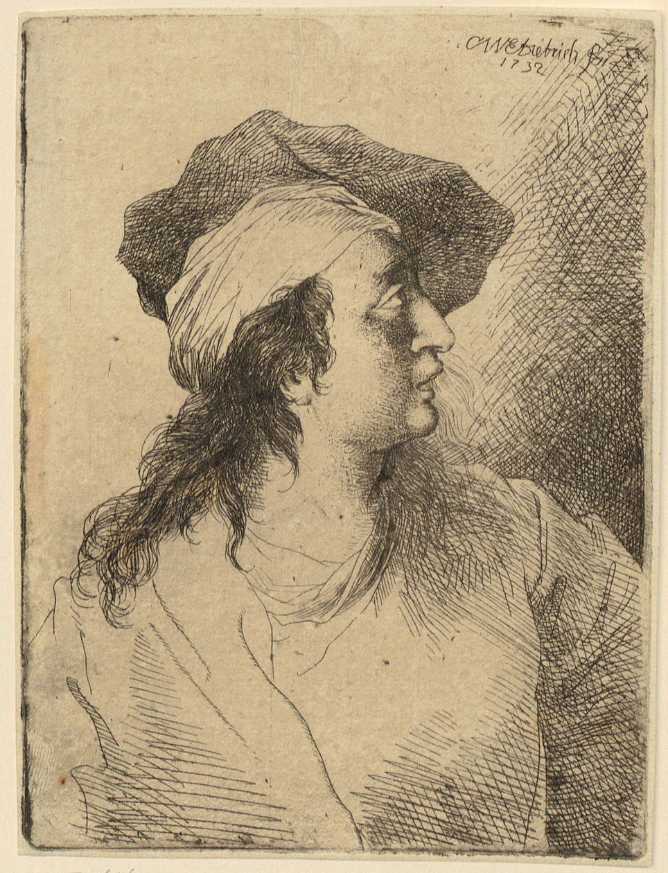 Busto di giovane donna con cuffia, di profilo verso destra da Christian Wilhelm Ernst Dietrich