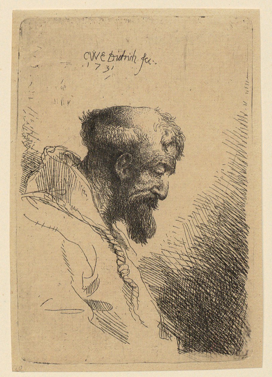Ritratto a mezzo busto di un francescano con il capo chino, di profilo verso destra da Christian Wilhelm Ernst Dietrich