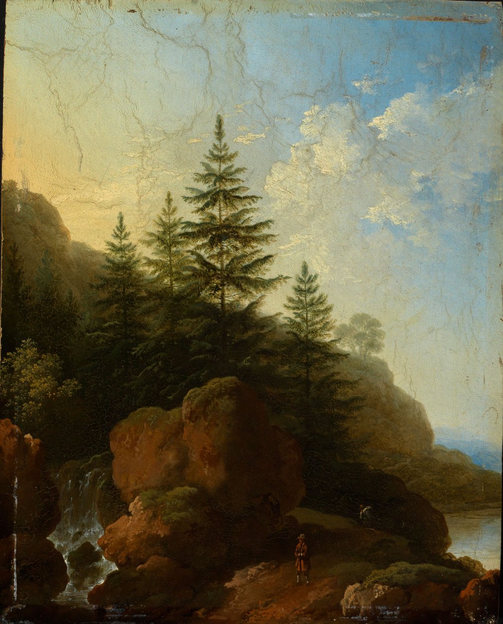 Paesaggio montano roccioso con cascata da Christian Wilhelm Ernst Dietrich