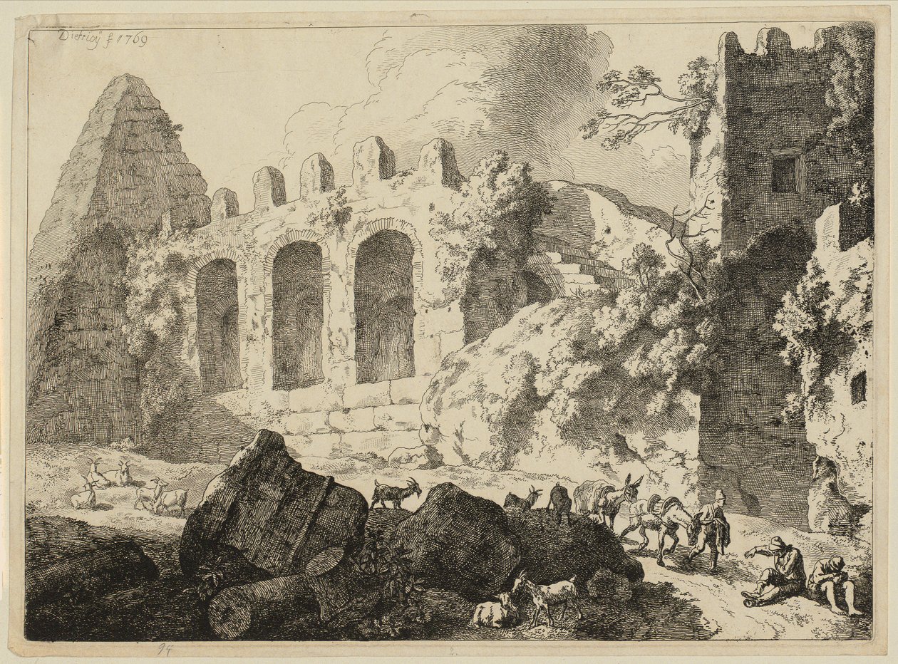 Grande paesaggio con una piramide da Christian Wilhelm Ernst Dietrich