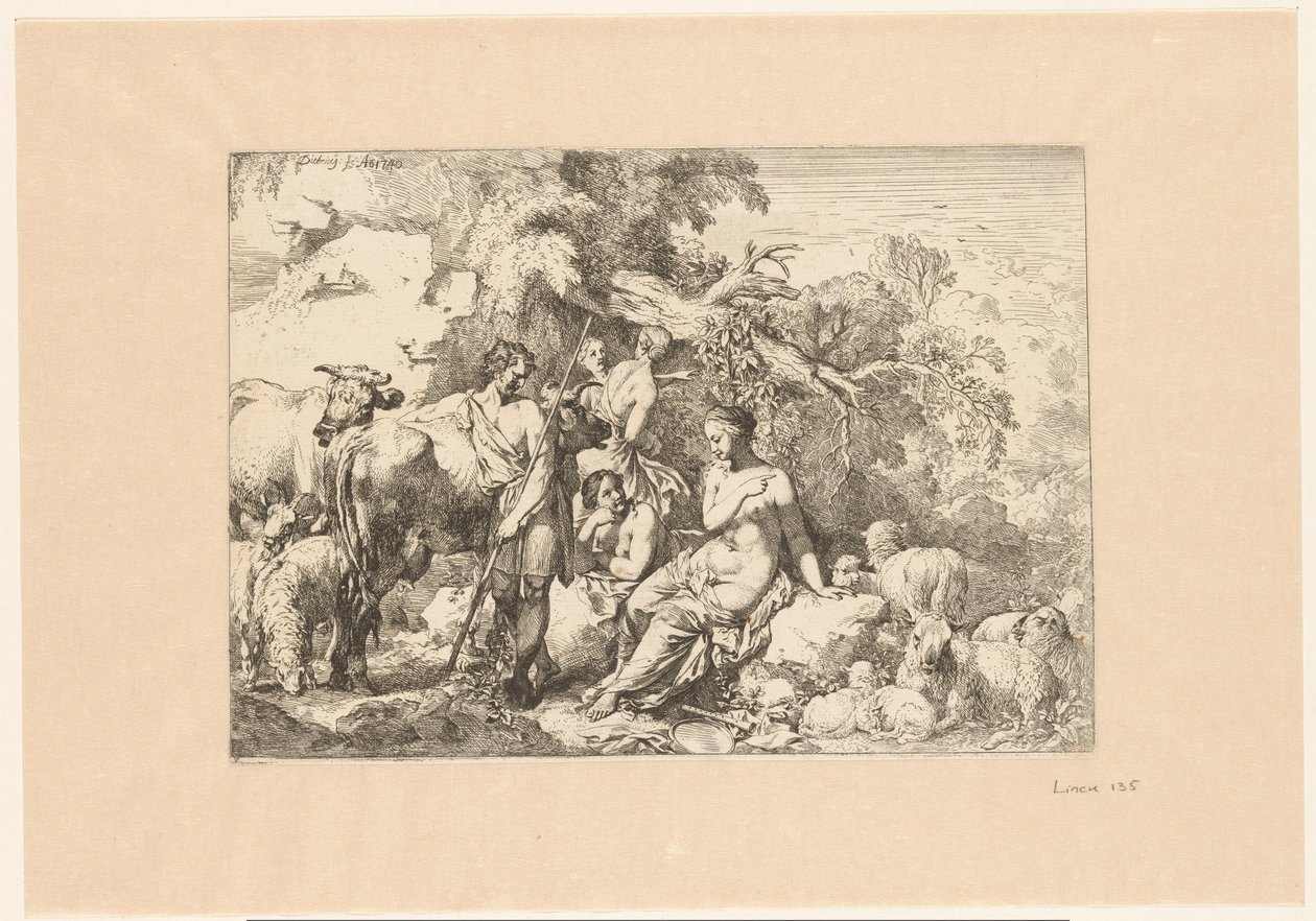 Pastore con gregge e quattro muse da Christian Wilhelm Ernst Dietrich