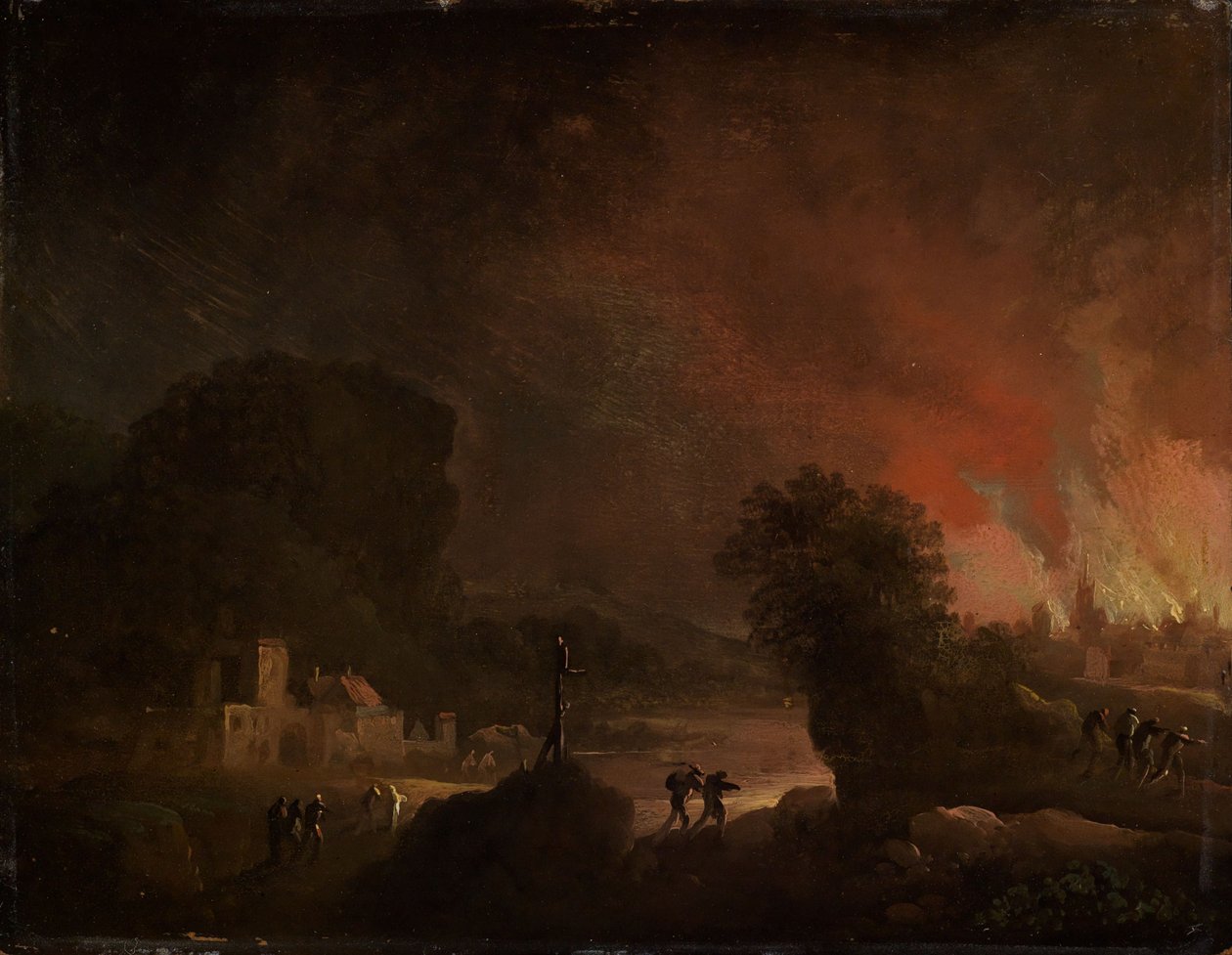 Paesaggio notturno con una città in fiamme da Christian Wilhelm Ernst Dietrich