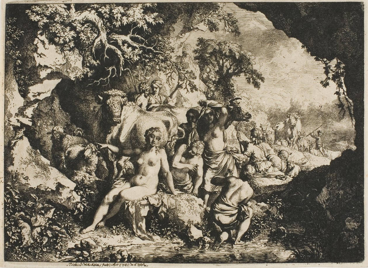 Ninfe che si bagnano vicino a una grotta da Christian Wilhelm Ernst Dietrich