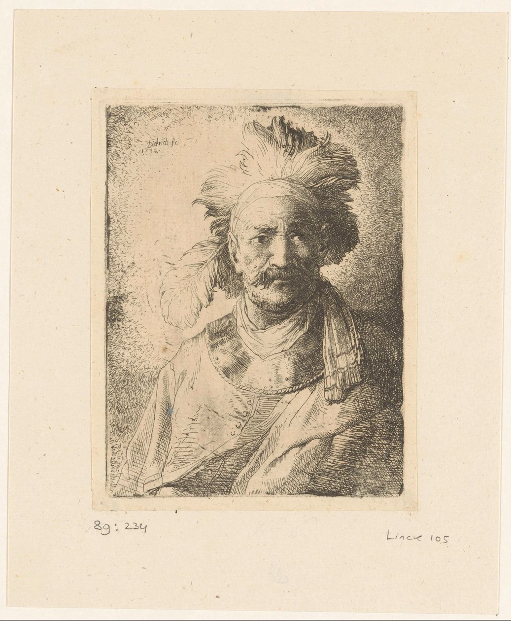 Vecchio con copricapo piumato da Christian Wilhelm Ernst Dietrich