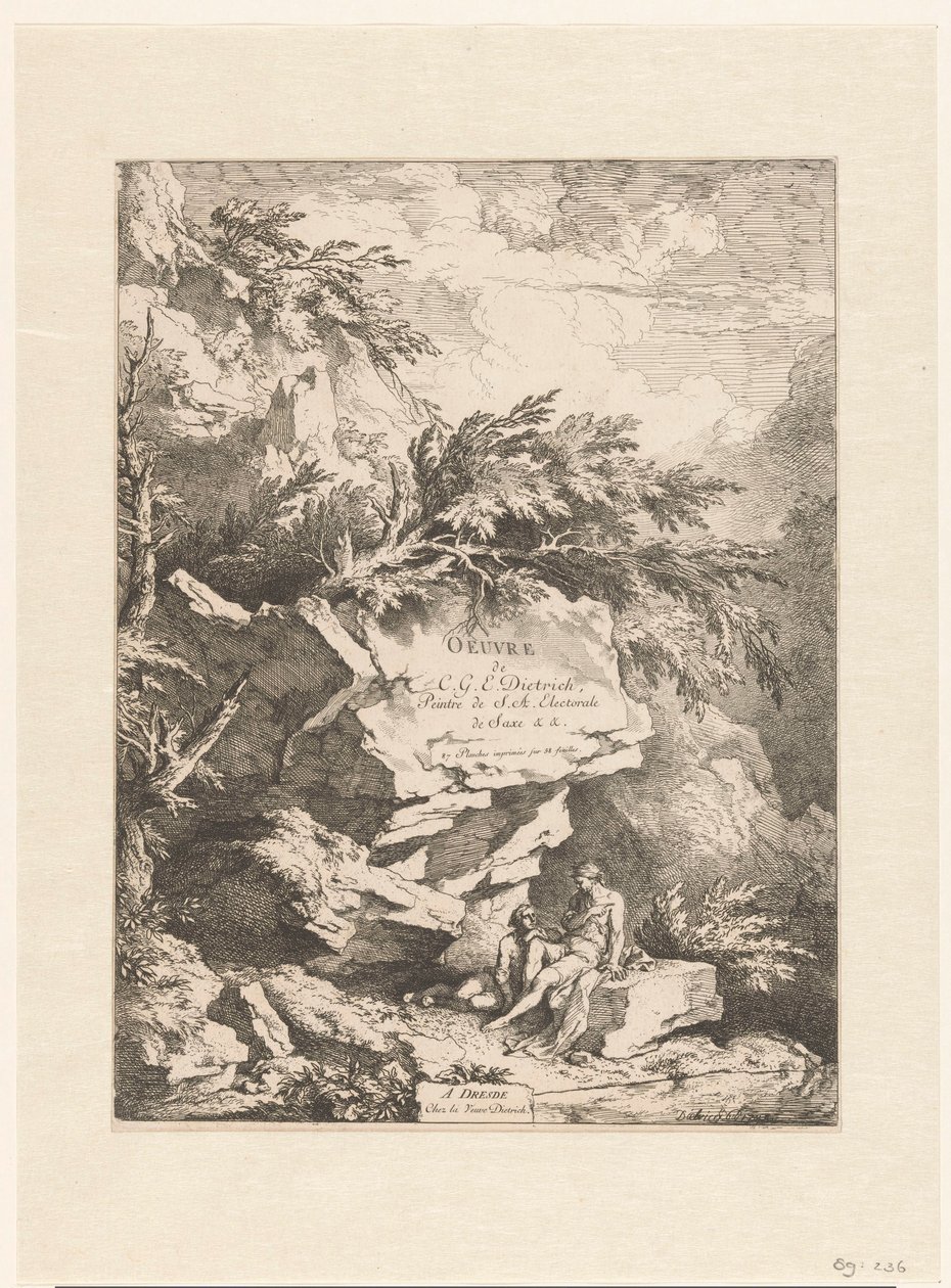 Paesaggio roccioso con due figure che riposano su una pietra da Christian Wilhelm Ernst Dietrich