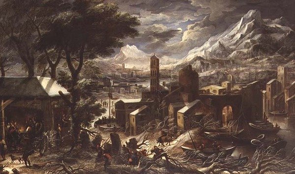 Un paesaggio invernale alpino da Christian de (circle of) Koninck