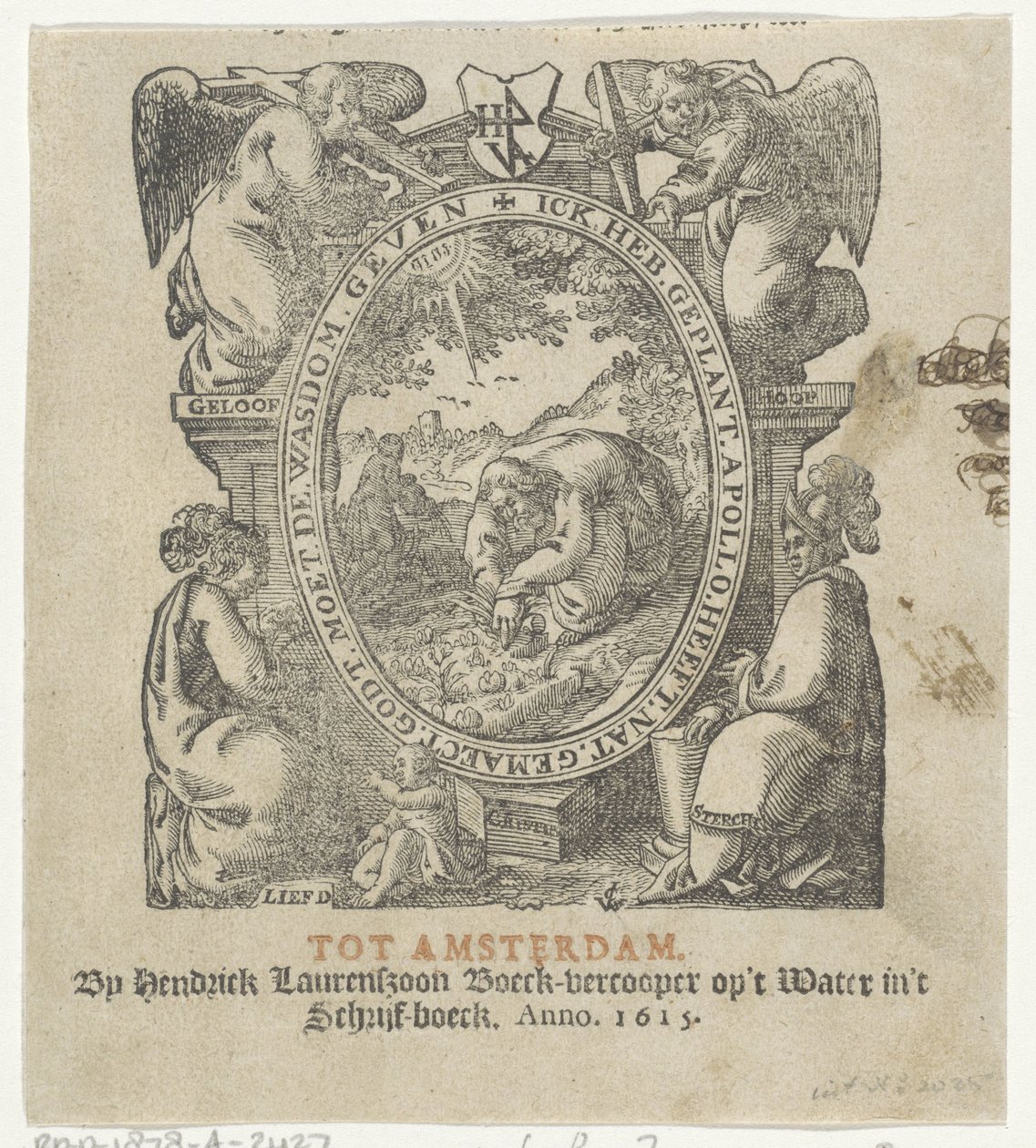 Vignetta con un uomo che pianta piante da Christoffel van Sichem (II) (possibly)