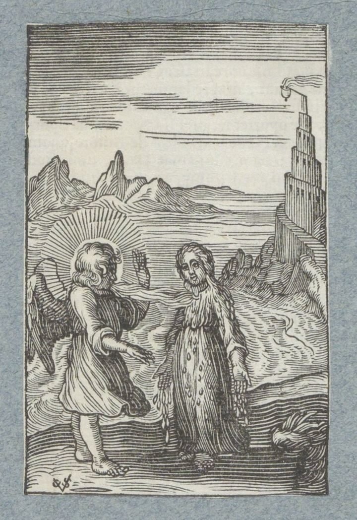 Bambino si scioglie sotto il respiro caldo di un angelo da Christoffel van Sichem (II)