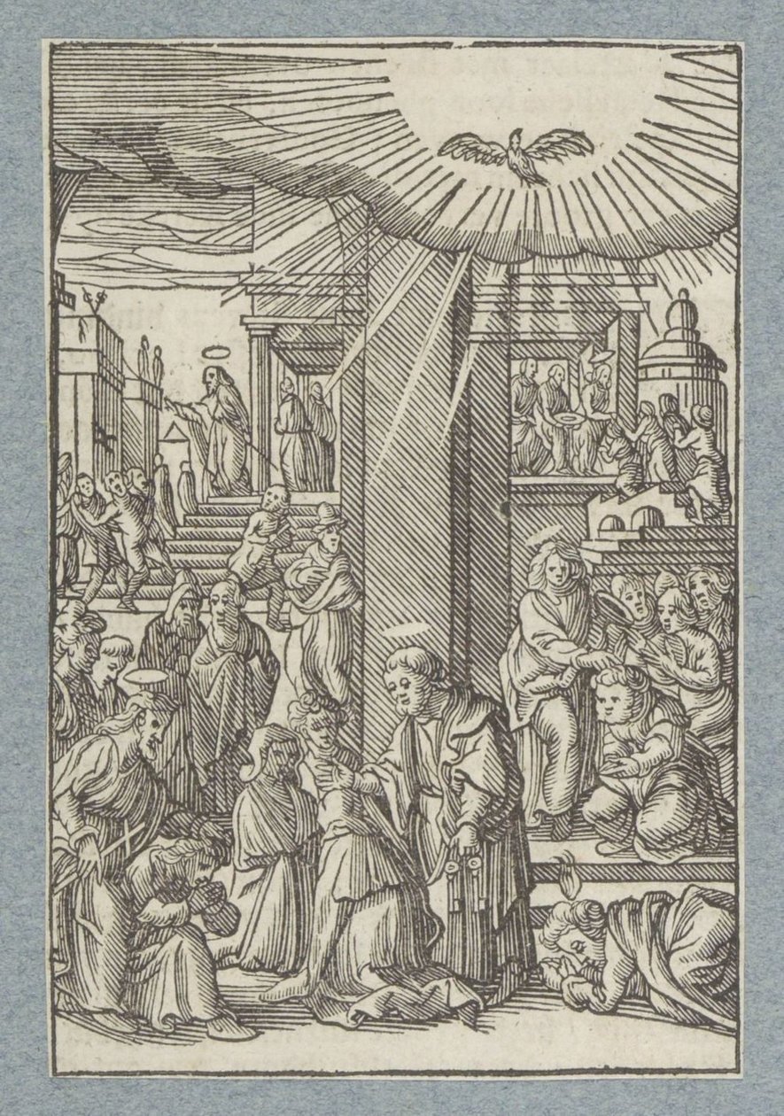 Pietro, Giovanni e Filippo benedicono i credenti in Samaria da Christoffel van Sichem (II)