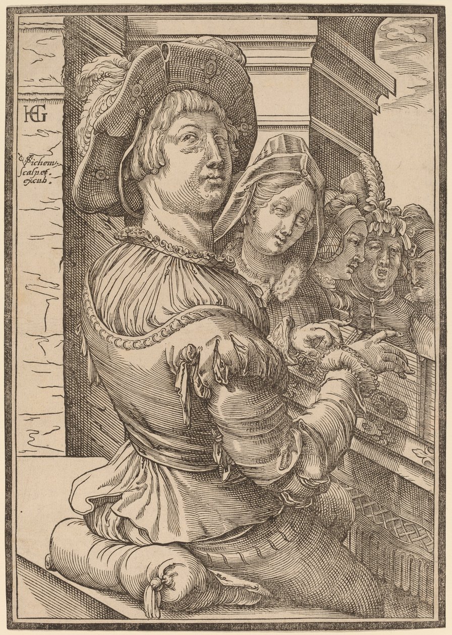 Un Giovane che Suona un Salterio da Christoffel van Sichem I after Hendrik Goltzius