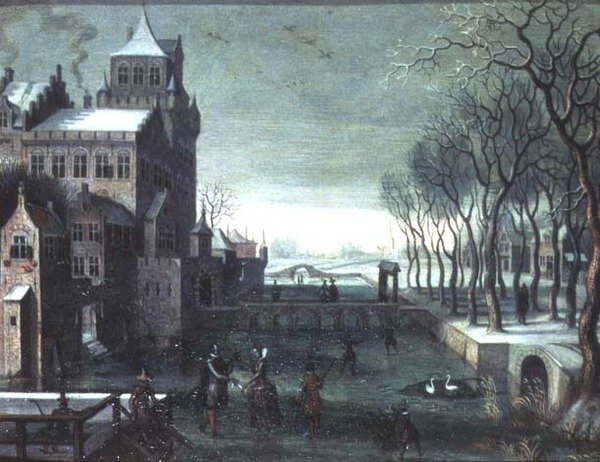 Paesaggio Invernale con Figure che Pattinano vicino a un Castello Fossato da Christoffel van den (circle of) Berghe