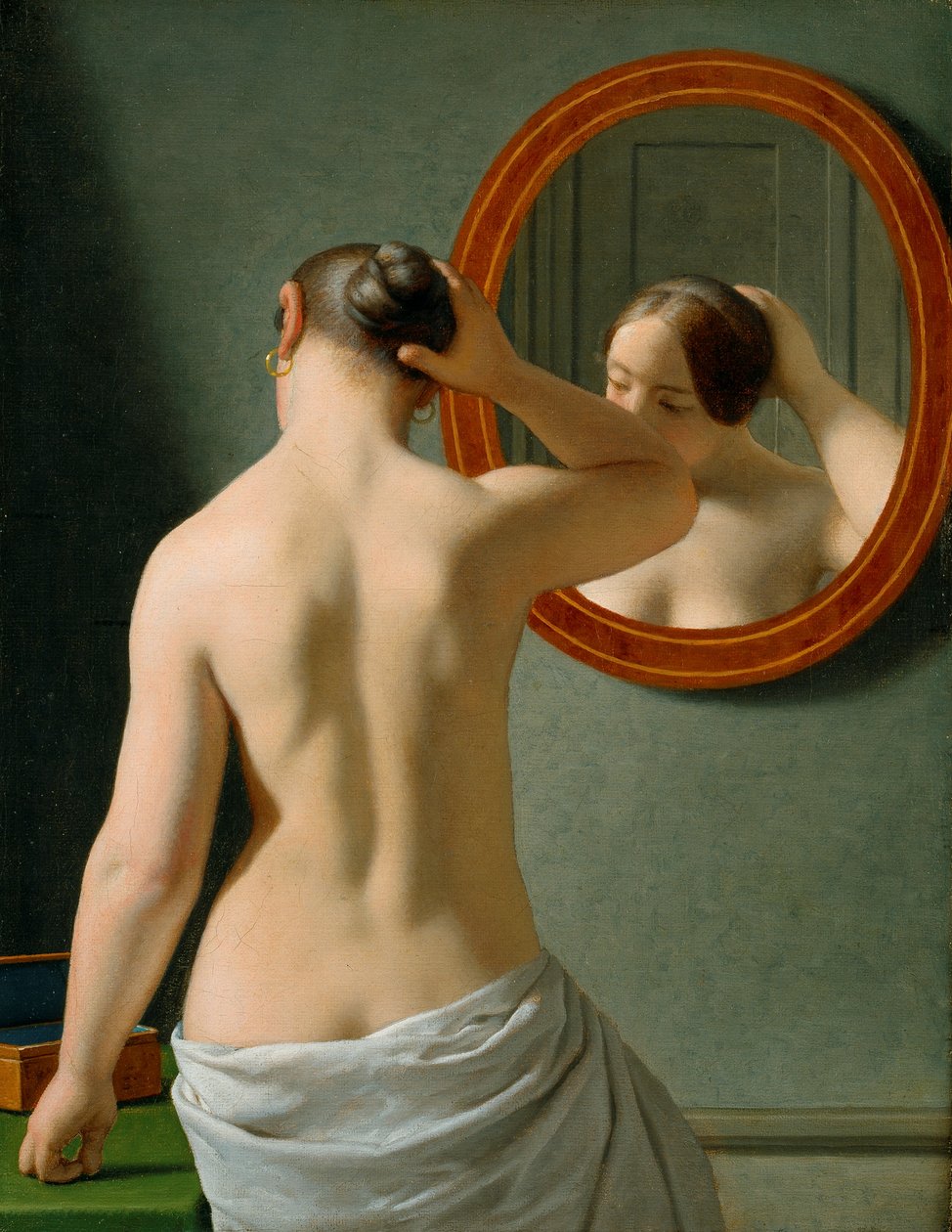 Una donna nuda che si pettina davanti allo specchio da Christoffer Wilhelm Eckersberg