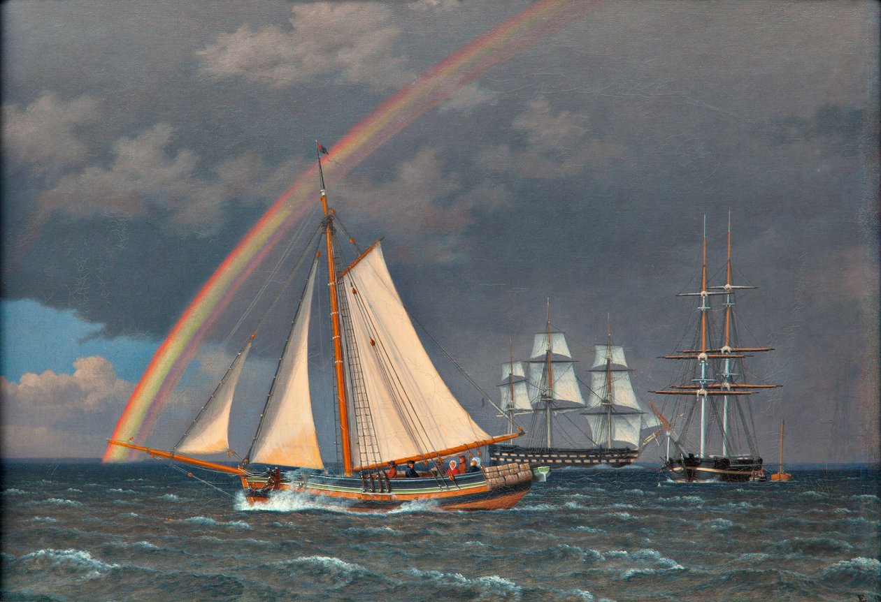 Danese: Arcobaleno in mare con alcune navi da crociera Arcobaleno in mare con alcune navi da crociera da Christoffer Wilhelm Eckersberg