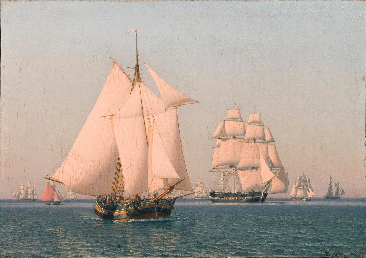 Navi a vela in una leggera brezza in un chiaro pomeriggio estivo da Christoffer Wilhelm Eckersberg