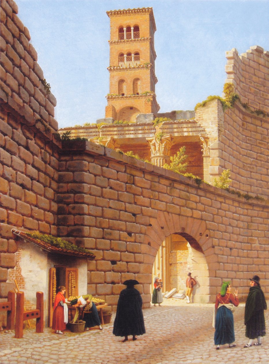 Il muro di cinta del Foro di Augusto con il tempio di Marte Ultore e il campanile della chiesa di San Basilio a Roma. da Christoffer Wilhelm Eckersberg