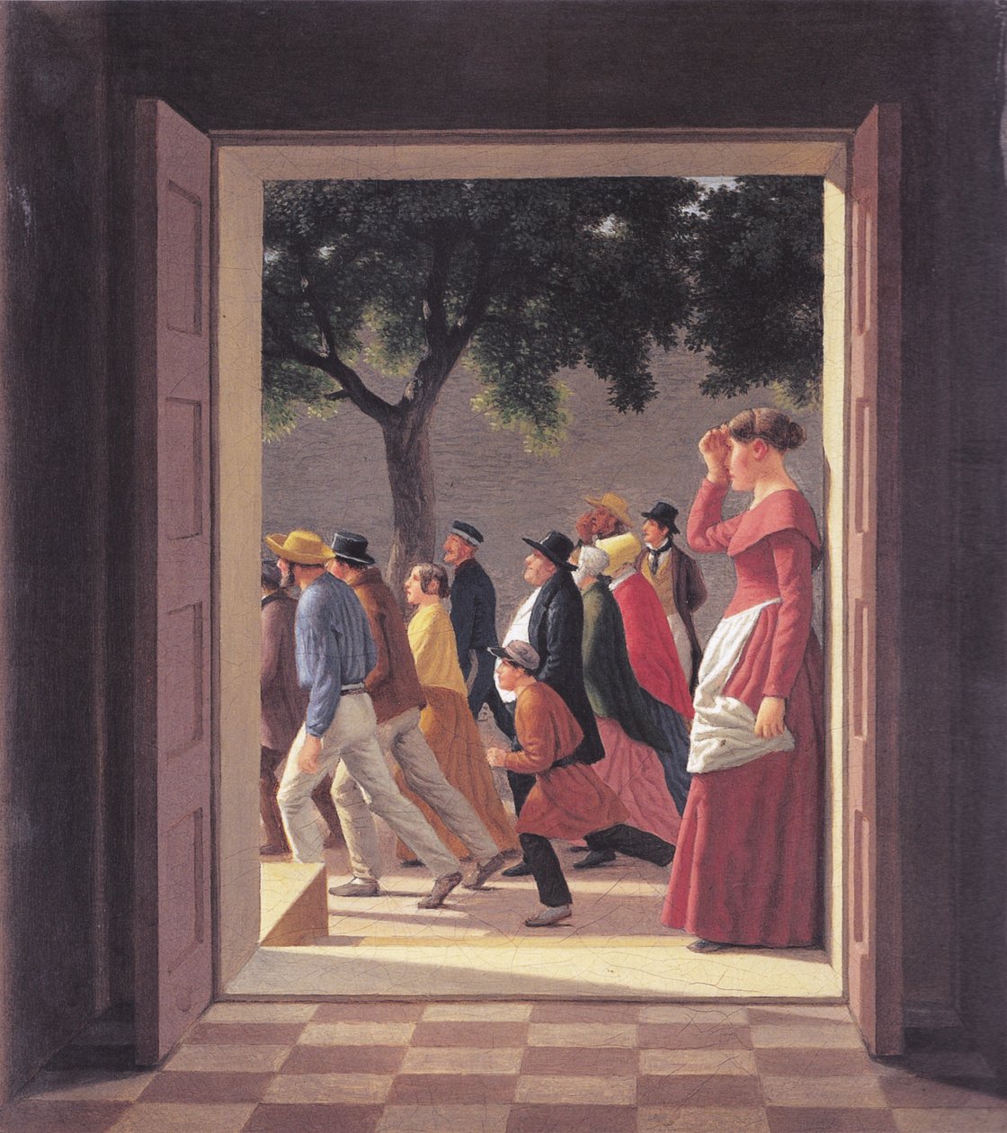 Vista attraverso una porta sulle figure in corsa. da Christoffer Wilhelm Eckersberg