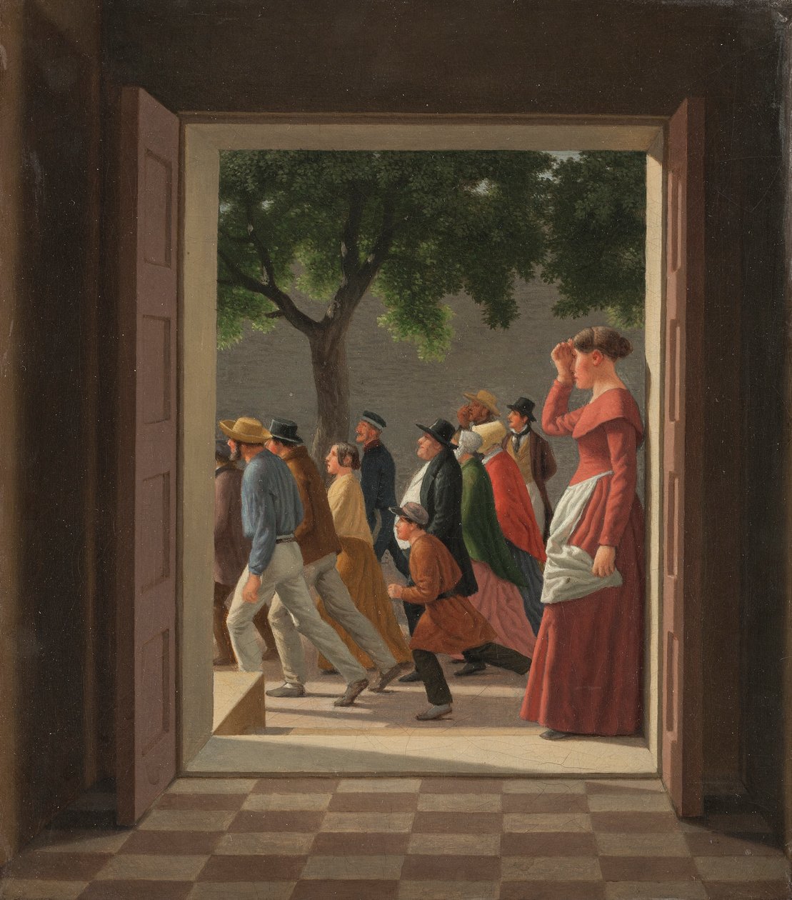 Vista attraverso una porta verso figure in corsa da Christoffer Wilhelm Eckersberg