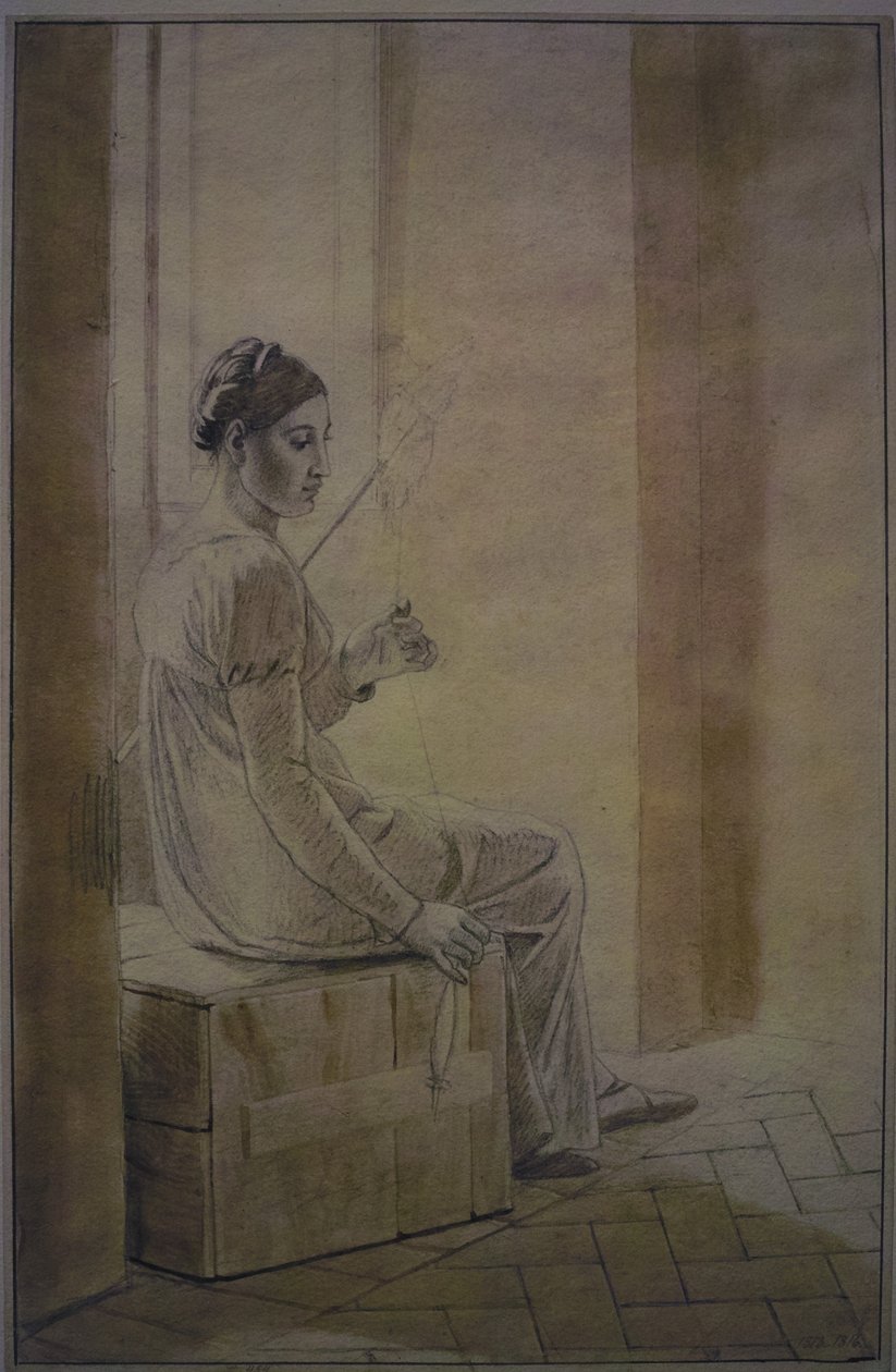 Giovane donna romana seduta su una cassa di legno da Christoffer Wilhelm Eckersberg