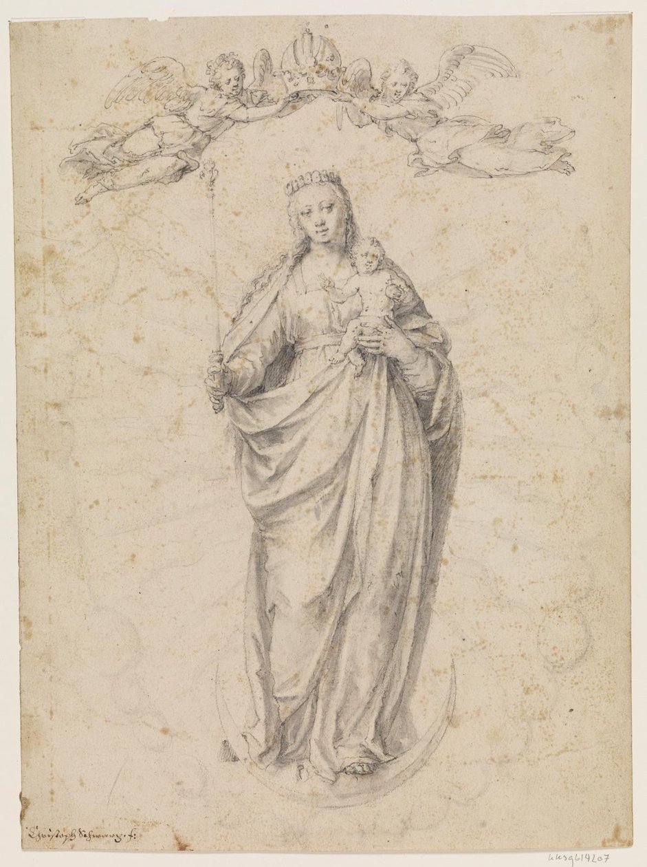 Maria con il bambino in piedi sulla luna da Christoph Schwarz