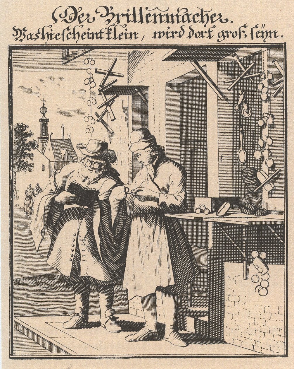 Fabbricante di occhiali da Abbildung der gemein-nützlichen Haupt-Stände, 1698 da Christoph Weigel the Elder