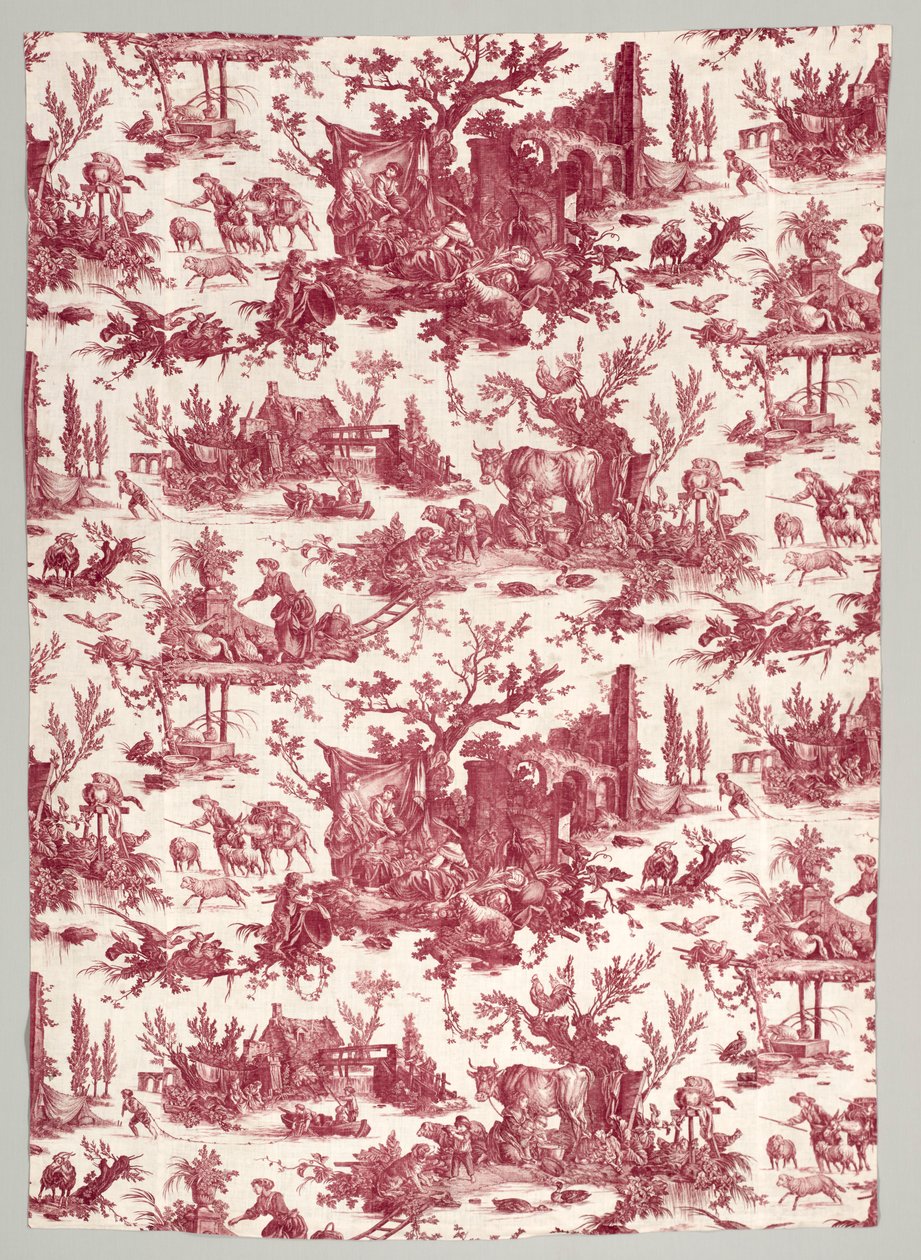 Striscia di cotone stampato con disegno Les plaisirs de la ferme da Christophe Philippe Oberkampf