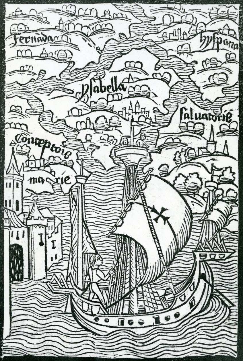 Mappa che descrive le isole di Salvador, Espanola, Fernanda, Isabella e Conception, 1493 da Christopher Columbus