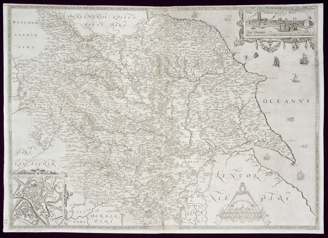 Mappa dello Yorkshire, incisa da William Web, pubblicata nel 1645 da Christopher Saxton