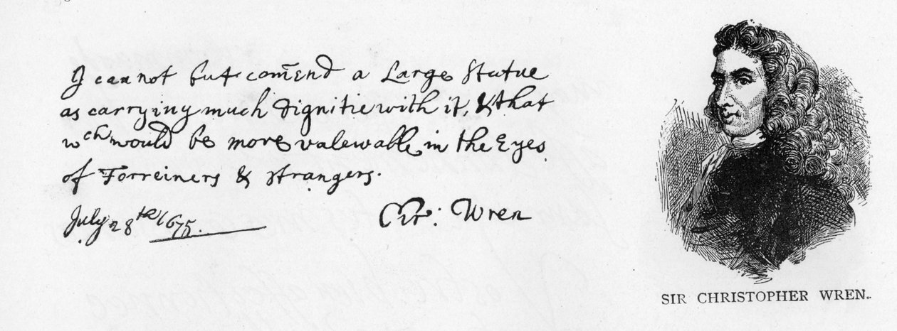 Estratto dal rapporto di Christopher Wren sul design per la sommità del Monumento al Grande Incendio di Londra del 1666, 28 luglio 1675 da Christopher Wren
