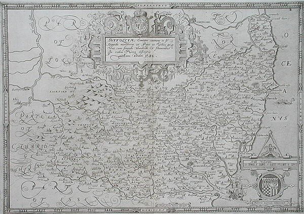 Mappa del Suffolk, incisa da William Web da Christopher (after) Saxton