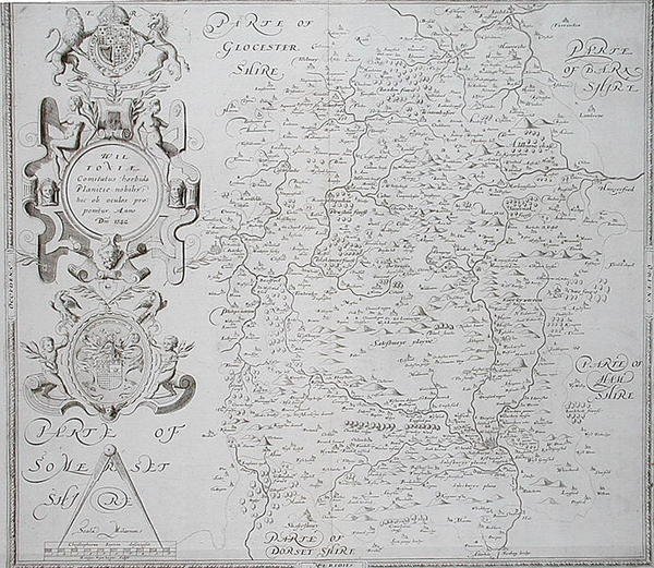 Mappa del Wiltshire, incisa da William Web, pubblicata 1645 da Christopher (after) Saxton
