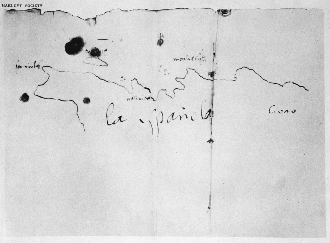 Schizzo della costa di Espanola, disegnato da Colombo nel primo viaggio, dall