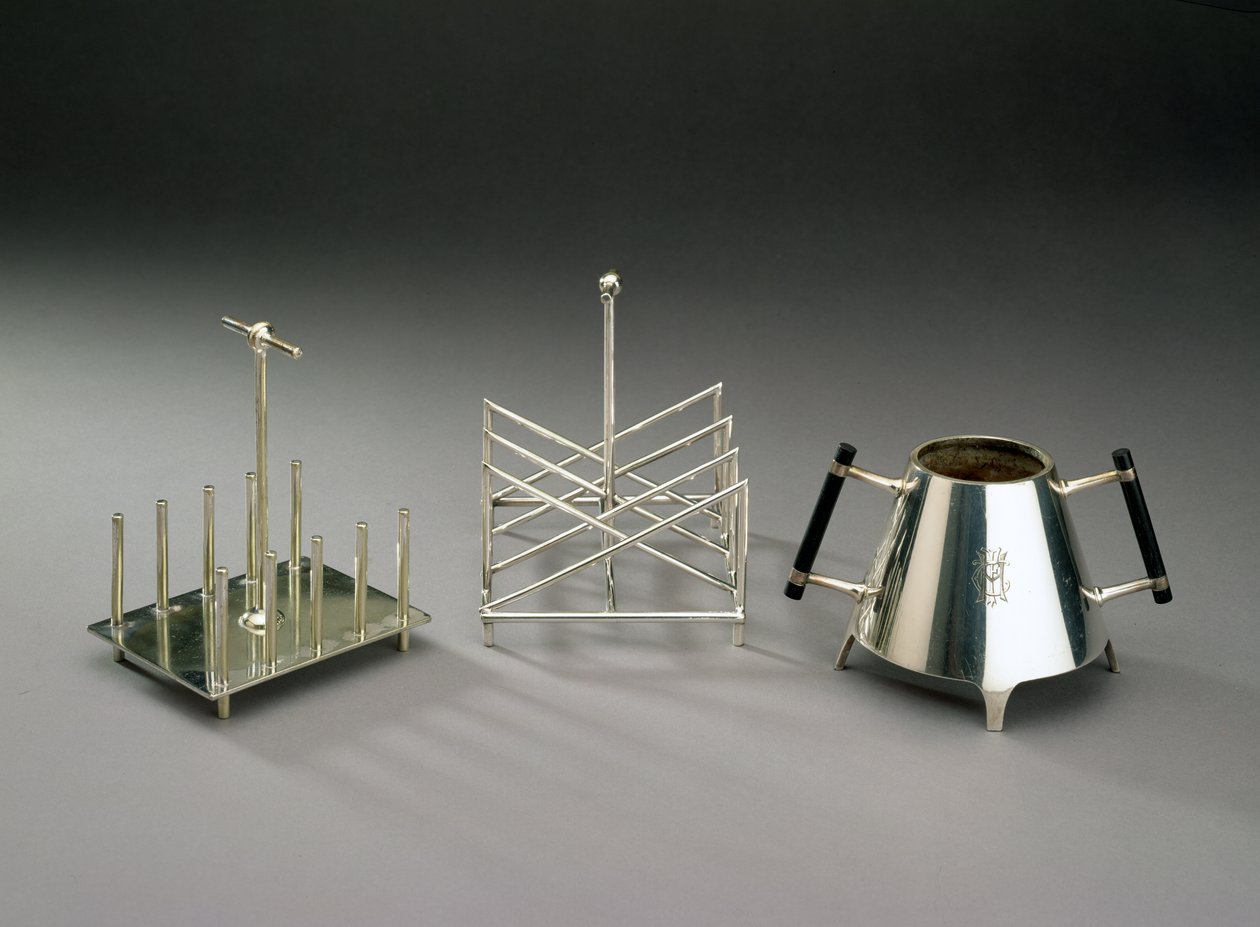 Porta toast con supporti verticali, prodotto da Hukin & Heath, 1878 da Christopher Dresser
