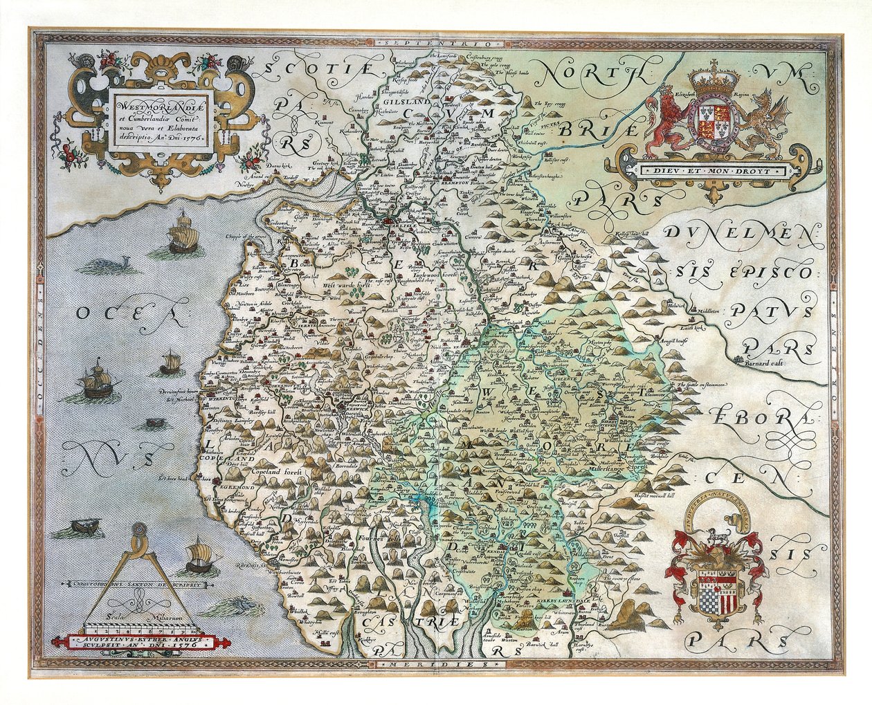 Mappa di Westmorland e Cumberland da Christopher Saxton