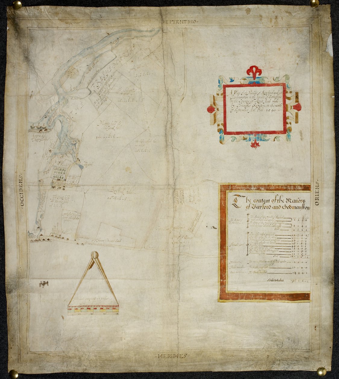 Mappa dei manieri di Bayford e Goodmanston a Murston e Sittingbourne, Kent: 1590 da Christopher Saxton