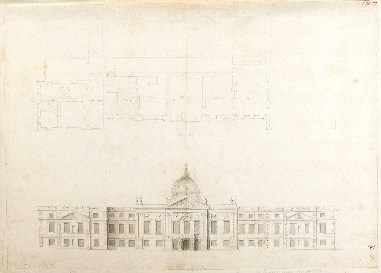Hampton Court Palace, pianta parziale e schizzo dell