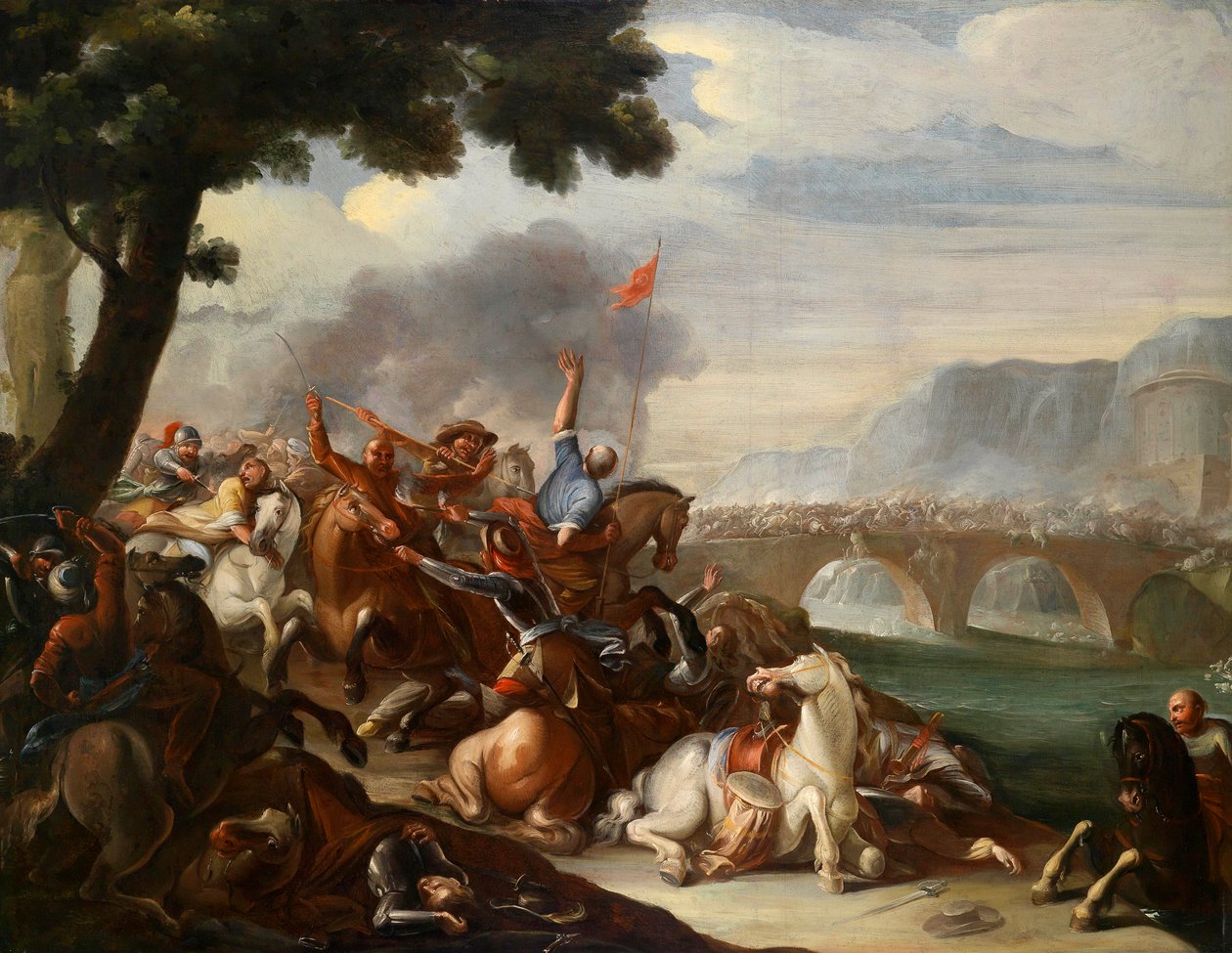 Battaglia di cavalleria tra cristiani e ottomani da Circle of August Querfurt