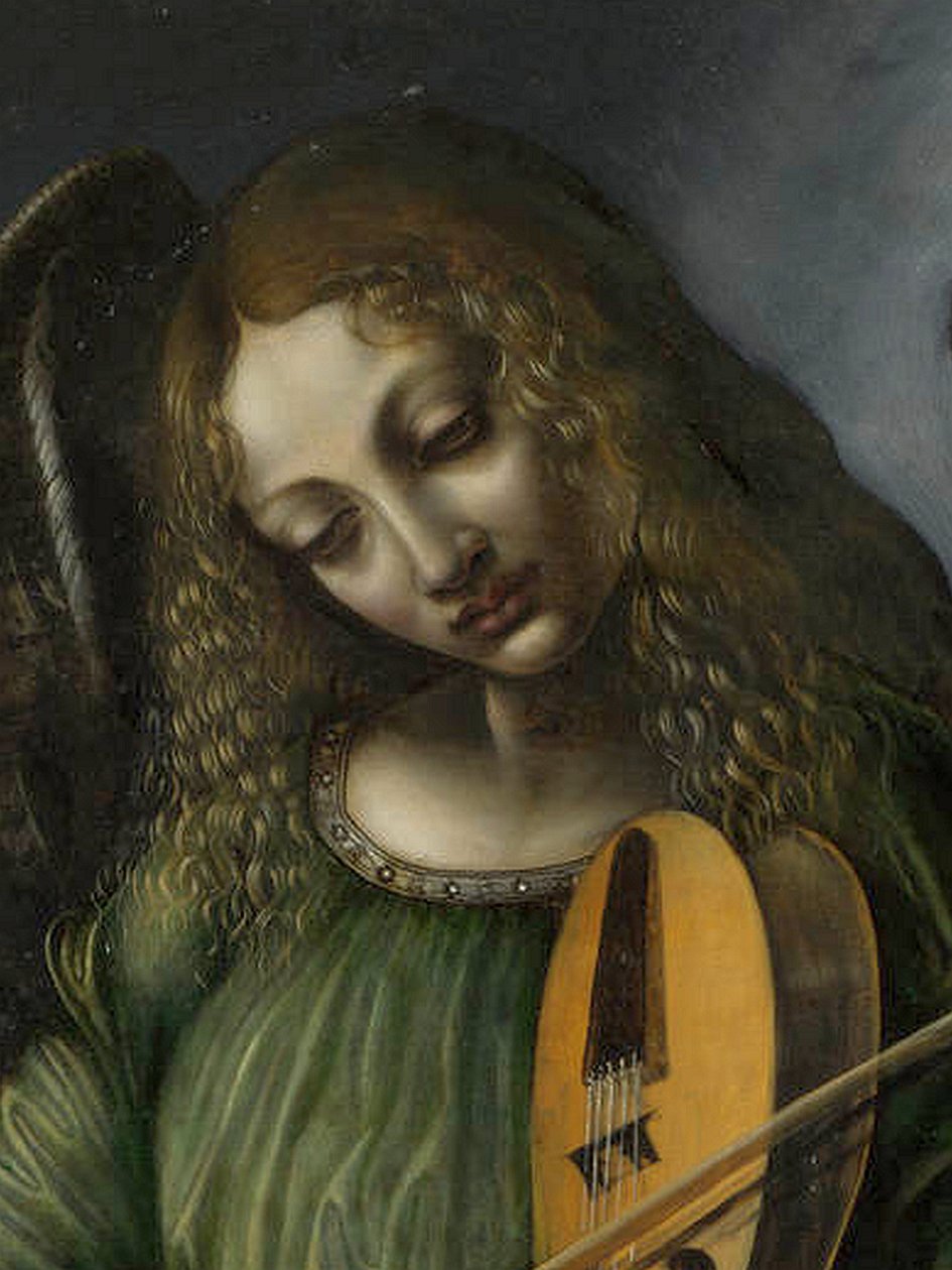 Un angelo in verde con una vielle, parte dell
