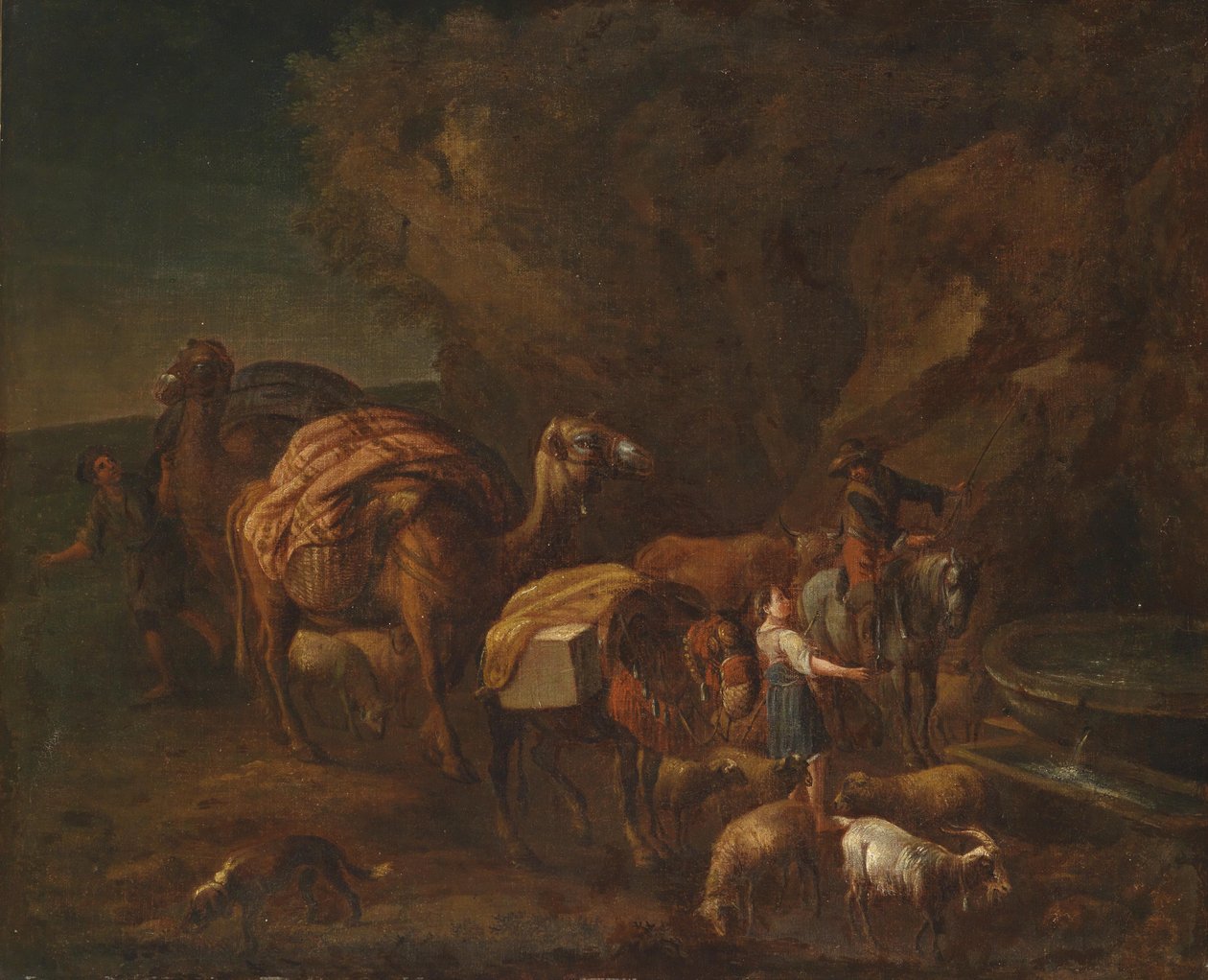Paesaggio orientale con cammellieri e pastori da Circle of Nicolaes Pieterszoon Berchem