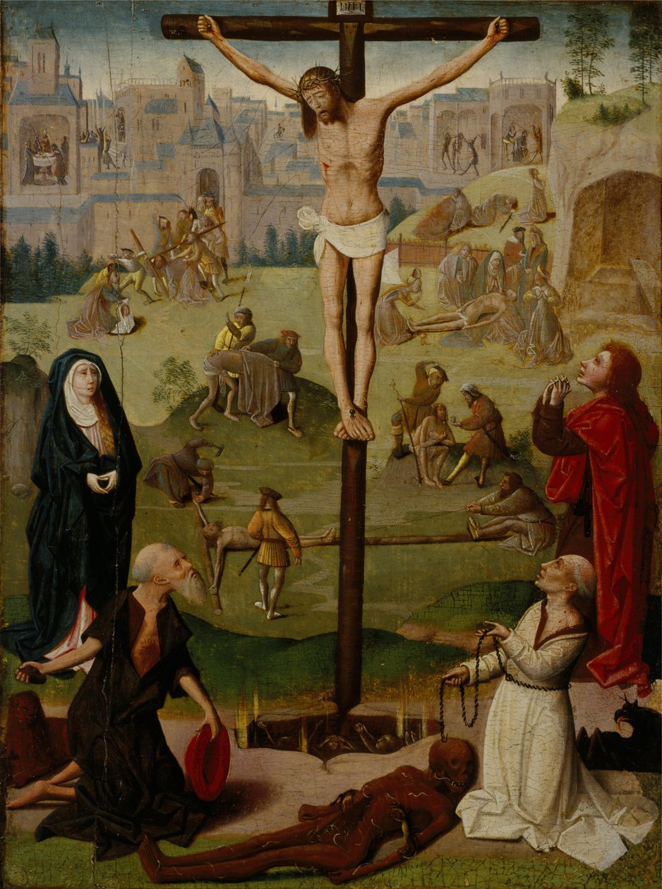 La crocifissione con San Girolamo e San Domenico e scene della Passione da Circle of Geertgen tot Sint Jans