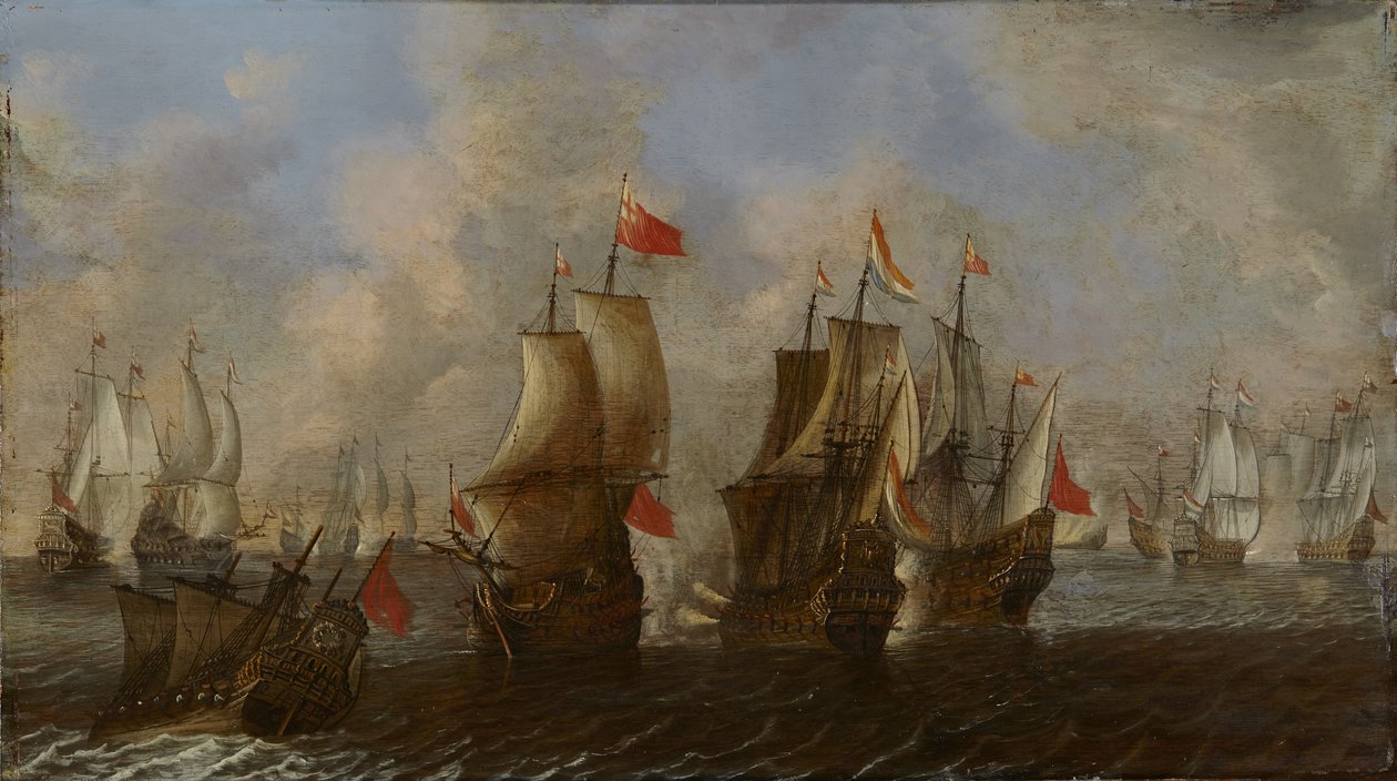 Battaglia navale tra navi inglesi e olandesi da Claes Claesz. Wou